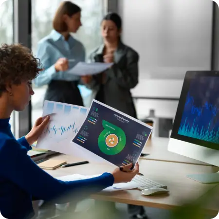 Illustration showing automated data management and reporting dashboards